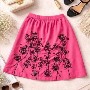 WD NY 100% Silk Pink Skirt Appliqué Floral Beaded Knee Length NEW w/ Tag